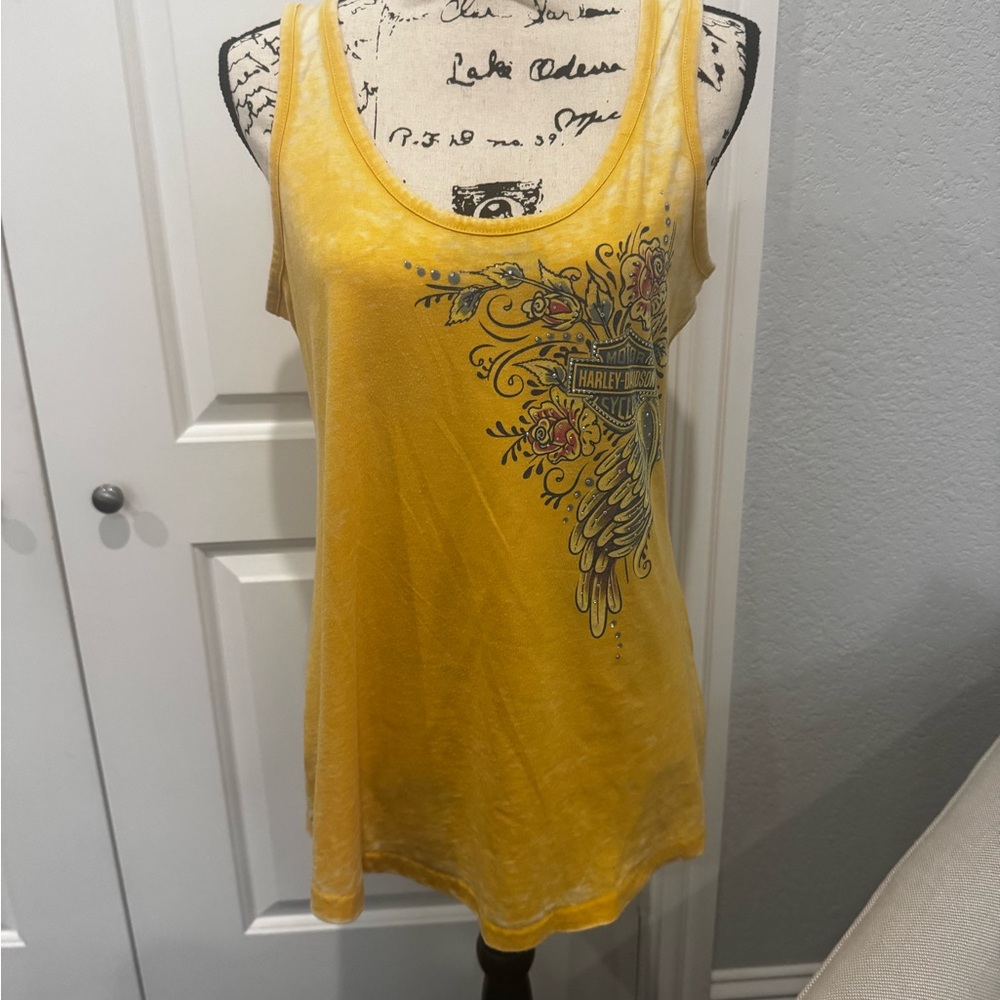 Harley-Davidson Yellow Sleeveless Graphic Tank Top